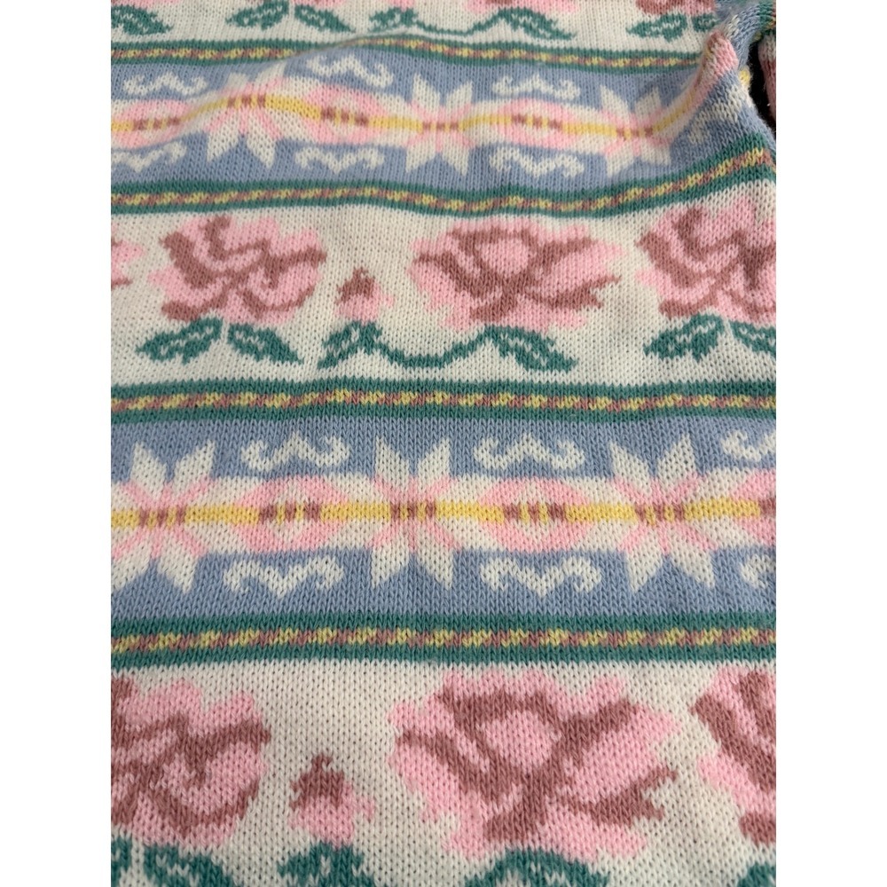 Sycamore Vintage Pastel Floral Fair Isle Knit Sweater USA Made Crew Neck Large - Picture 5 of 8